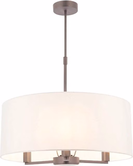 Loops Height Adjustable Ceiling Pendant Light in Matt Nickel and Vintage White Fabric with 3 x E14 Sockets