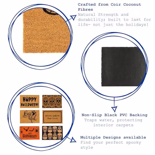 Nicola Spring Halloween Skulls Design Coir Door Mat, Brown and Multicolour, W: 60 cm, D: 40 cm – 3