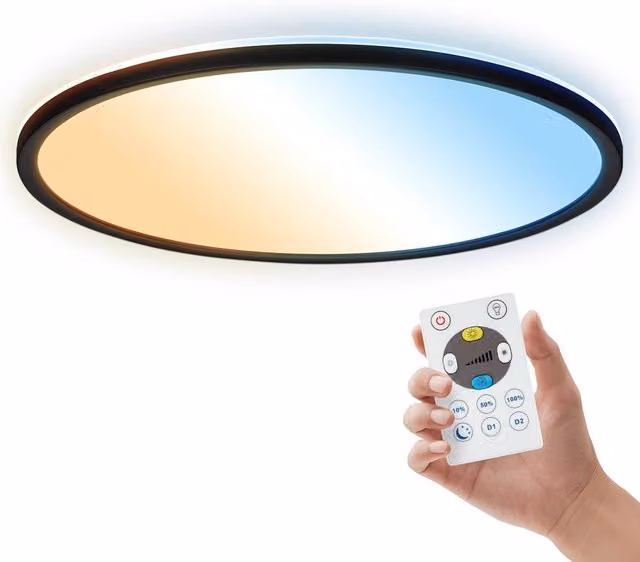 B.K.Licht Black Slim LED Ceiling Panel with Remote Control, Dimmable CCT, IP44, W/D/H: 42 x 42 x 3 cm
