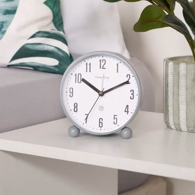 OHS Minimalist Round Analog Tabletop Kids Mantle Clock in Grey