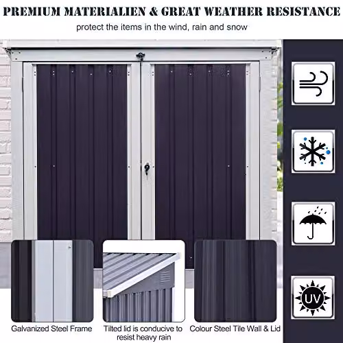 Outsunny Black Steel 2-Bin Rubbish Storage Shed – 4