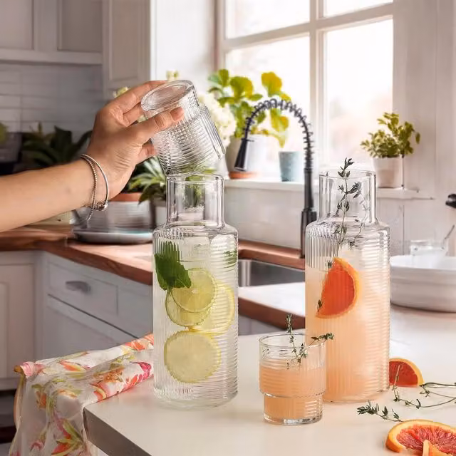 LAV Helen 7pc Glass Carafe and Tumbler Set with Lid, 1.2 l, Clear/Transparent