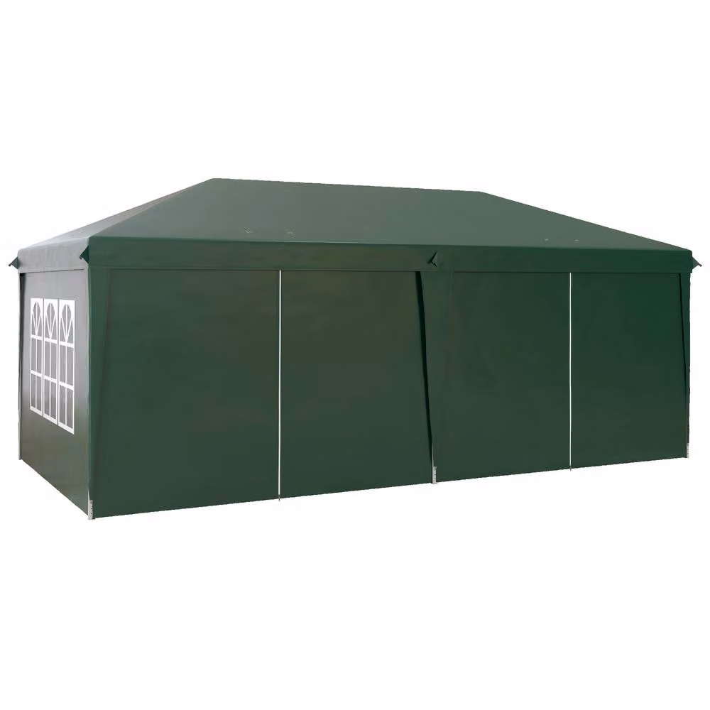 Outsunny Green Pop-Up Gazebo with Windows and Steel Frame, W: 300 cm, D: 300 cm, H: 270 cm – 2