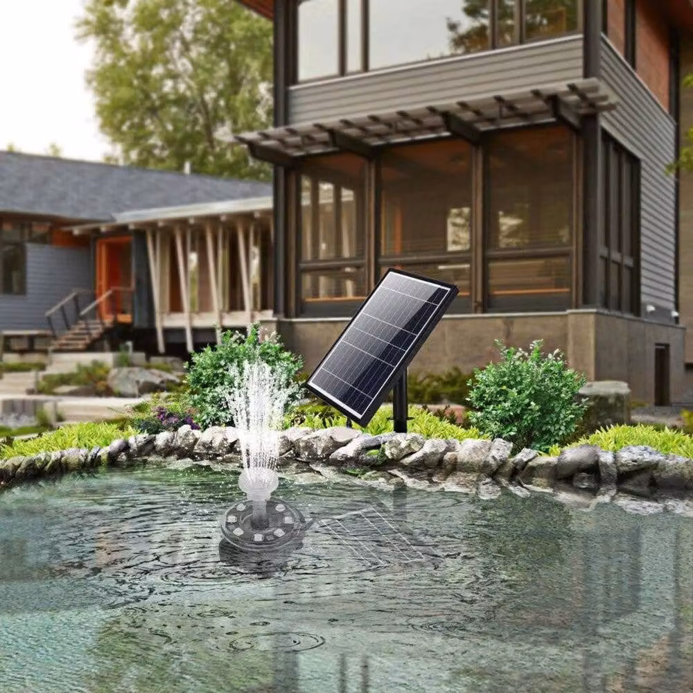NESTLUNE 7W Solar Fountain Pump with Battery and RGB LED Lights, Black, W/D/H: 100 x 100 x 1 cm – 5