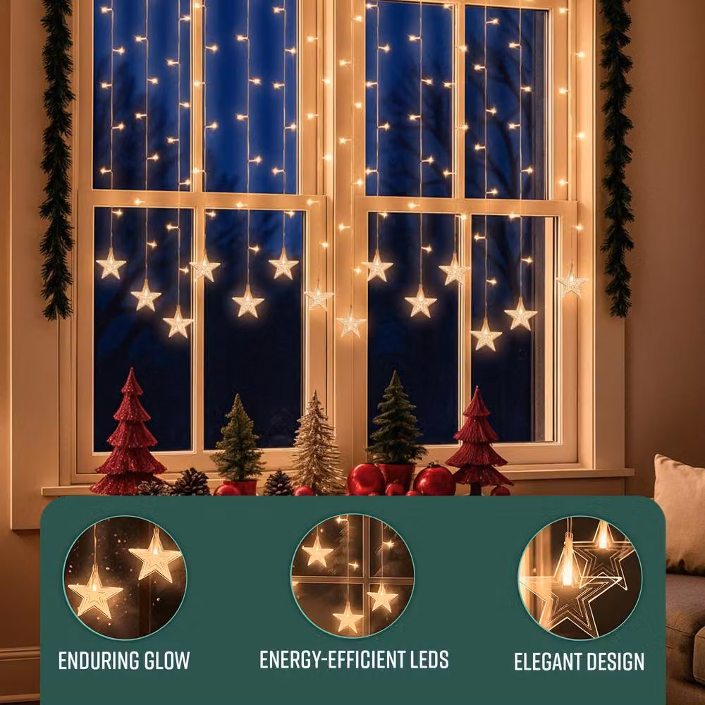 Globrite 104 LED Star Curtain Fairy Lights in Warm White with Remote Control – 3