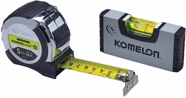 Komelon II Pocket Tape Measure 5m Metric with Mini Level, Yellow and Multicolour Steel