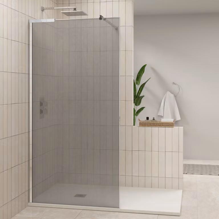 Royal Bathrooms Regal Walk In Wet Room Shower Screen with Silver Mesh Patterned 10mm Glass and Stainless Steel, W: 76 cm, H: 195 cm