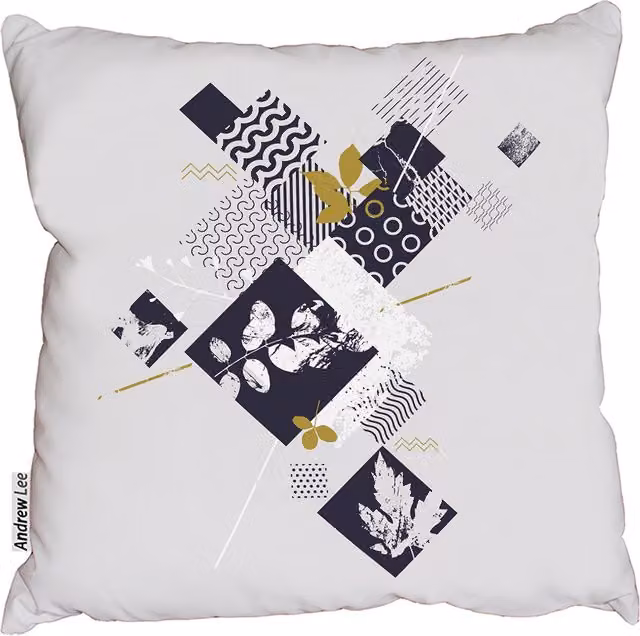 Andrew Lee Abstract Botanical Elements Wild Summer Square Cushion in Black and White, W: 60 cm