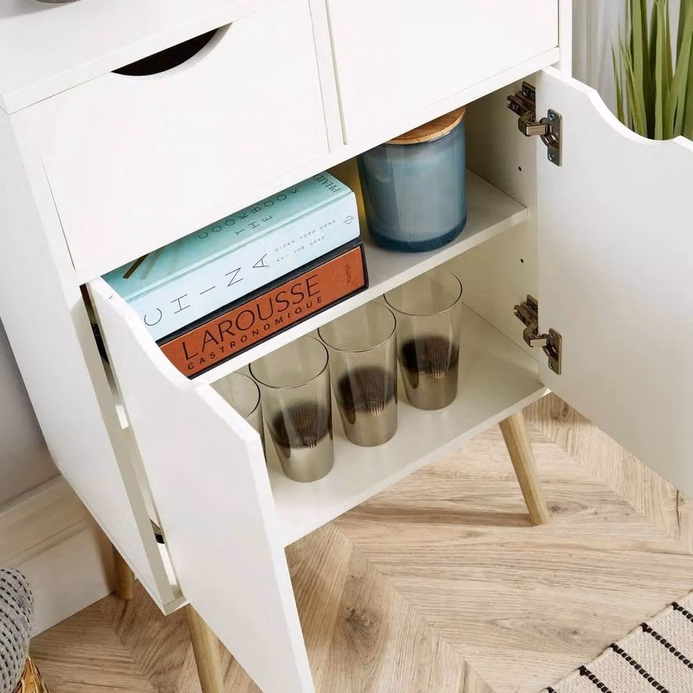 FORGEVIO White Solid Wood Sideboard Storage Cabinet with 2 Doors and 2 Drawers – 3