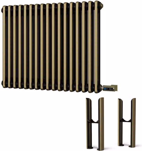 Alpha 2 Column Electric Steel Radiator in Antique Brass, W/H: 60.0 x 76.8 cm