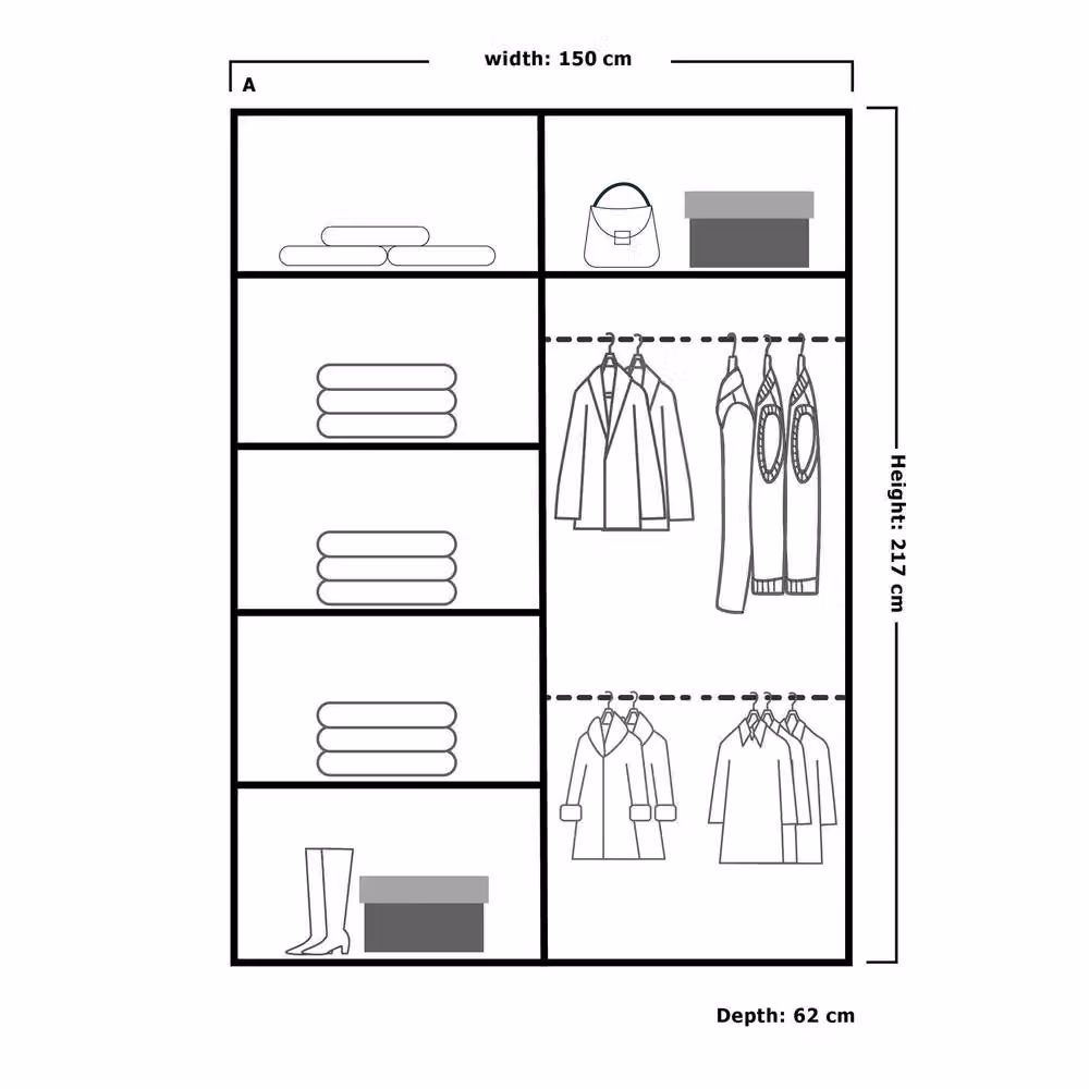 MN Furniture Modern Sliding Mirror Wardrobe Doors with Integrated LED Lighting, W: 150 cm, H: 217 cm – 2