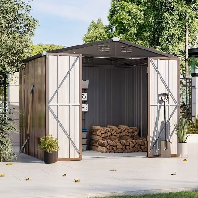 Breeins Brown Galvanised Steel Large Lockable Gable Garden Shed