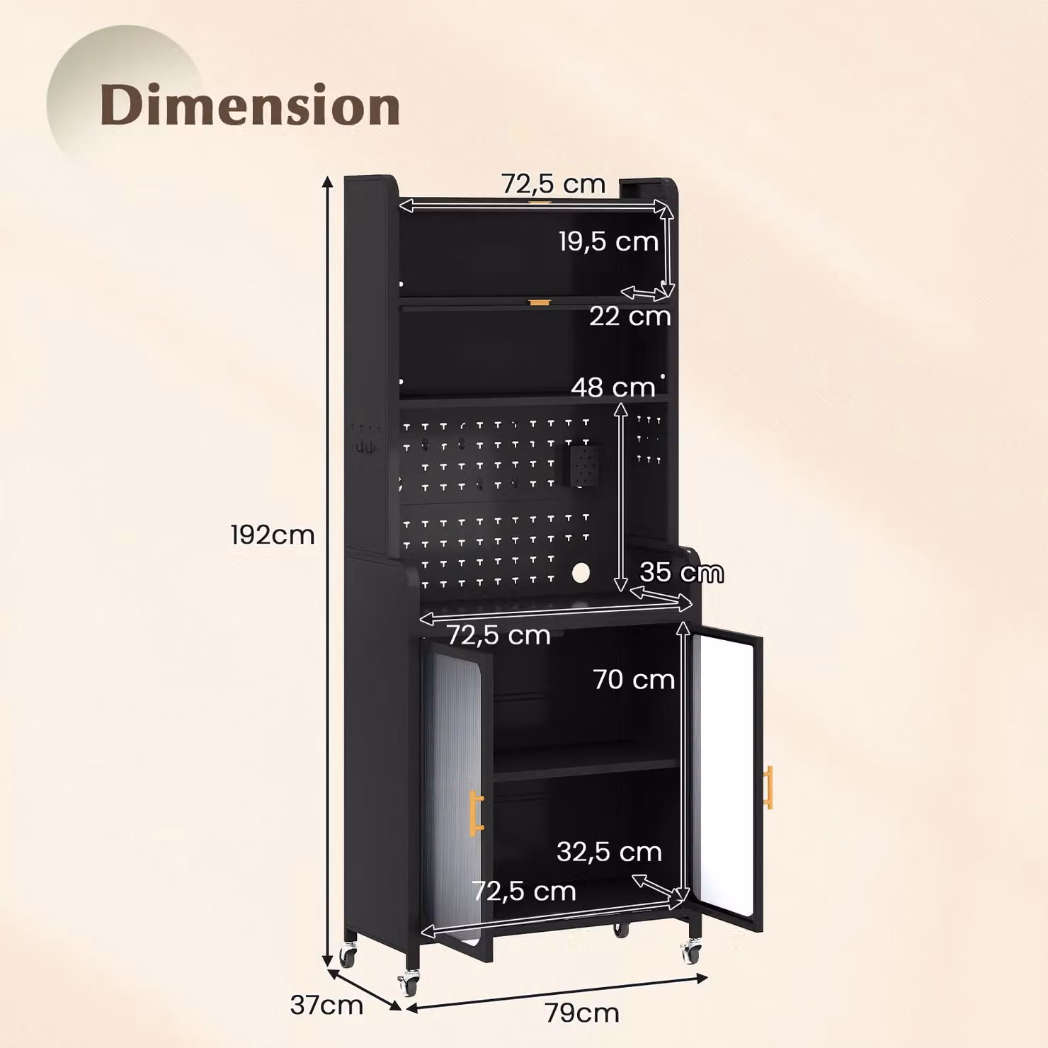 Gymax Black Metal Freestanding Kitchen Pantry and Coffee Bar Tall Unit, Height: 192 cm – 2
