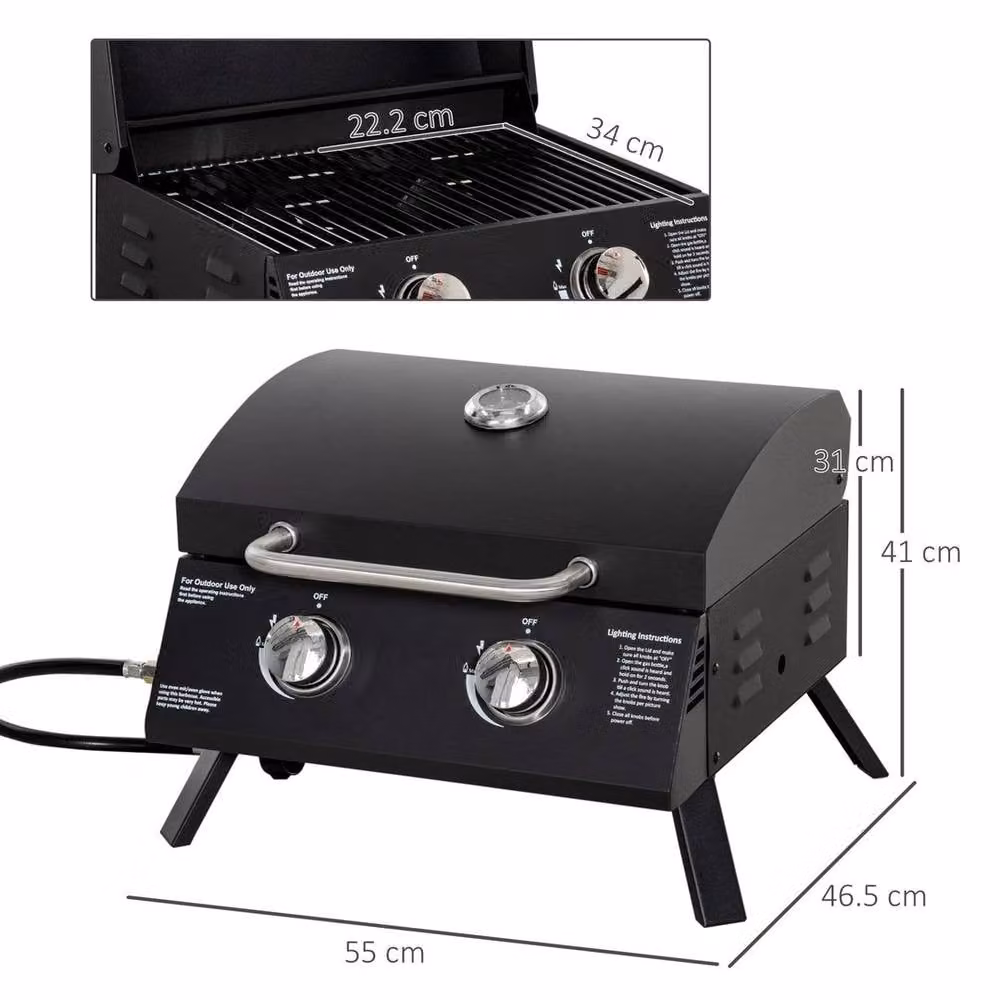 EONLION Portable Tabletop Gas BBQ Grill in Black and Stainless Steel, W/D/H: 100 x 41 x 31 cm – 2