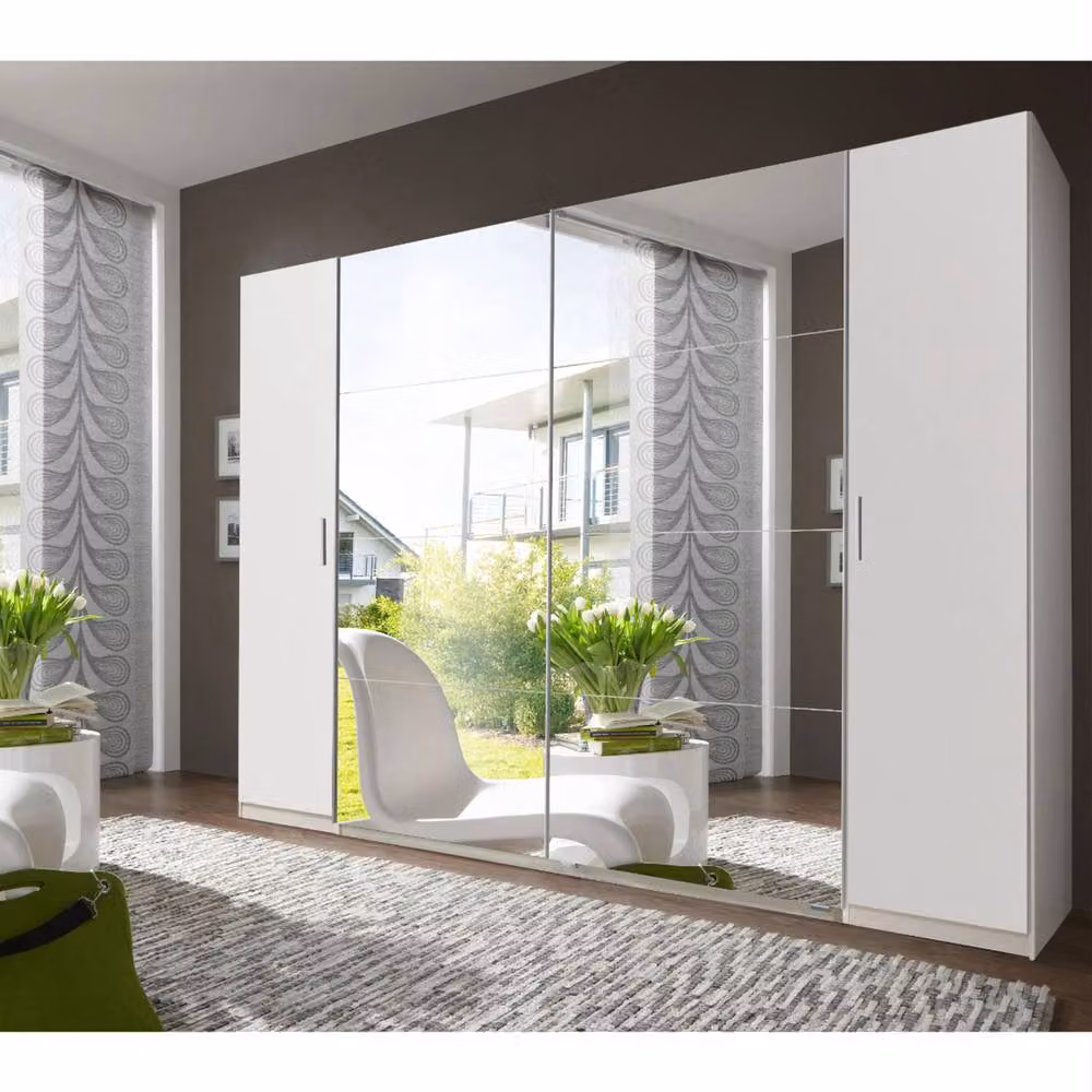 KDMD Lotto 4 Door Mirrored Sliding Wardrobe in Matt White, Width: 227 cm – 2
