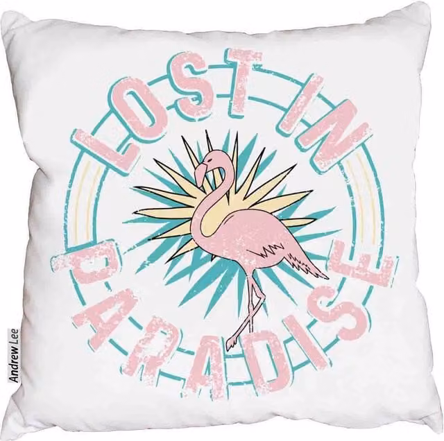 Benjamin Tate Design LTD Pink Flamingo and Slogan Graphic Summer Days Square Cushion, Width: 60 cm