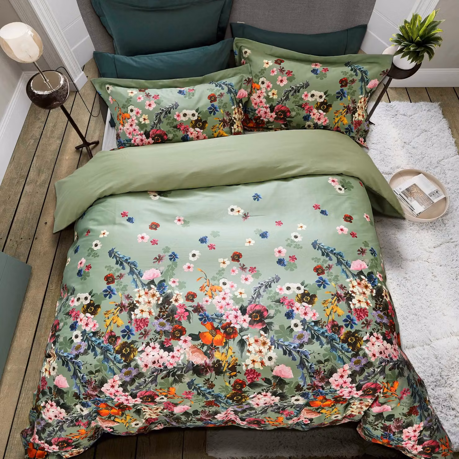 Ted Baker Antiquity Border Kingsize Duvet Cover and Pillowcase Set, Green, Mako Satin Cotton, W: 180 cm, L: 200 cm – 2