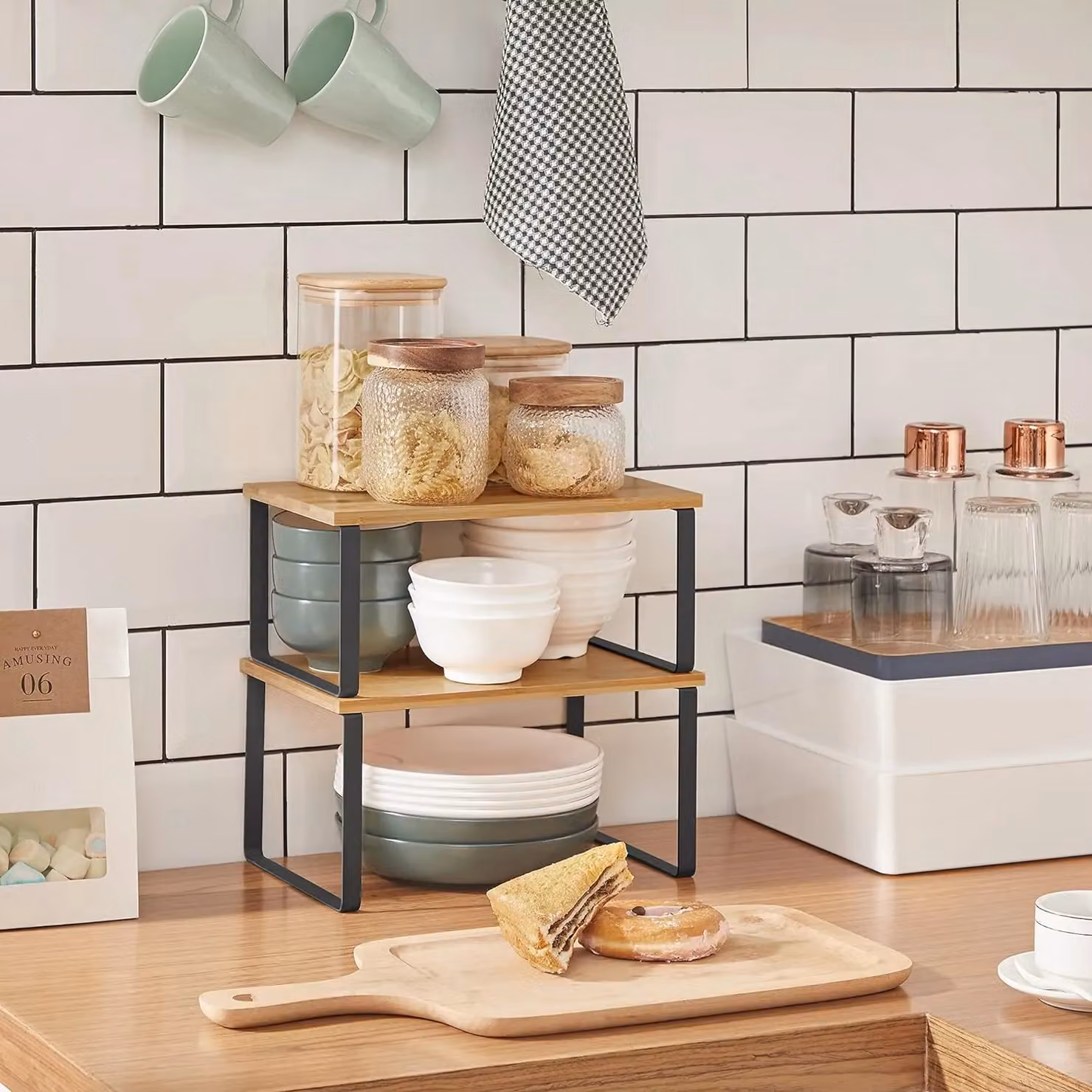 SONGMICS Set of 2 Expandable Spice Rack Kitchen Organisers in Beige – 2