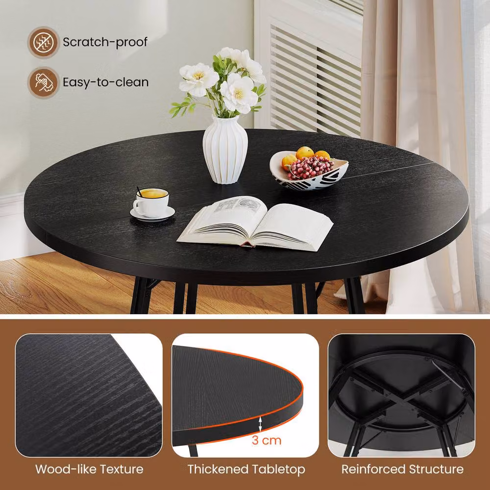 Costway Modern Round Dining Table in Black, Diameter: 118 cm – 3
