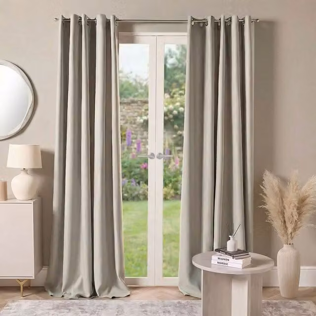 OHS Pair of Thermal Ready Made Eyelet Blackout Curtains in Silver, Width: 168 cm, Drop: 137 cm