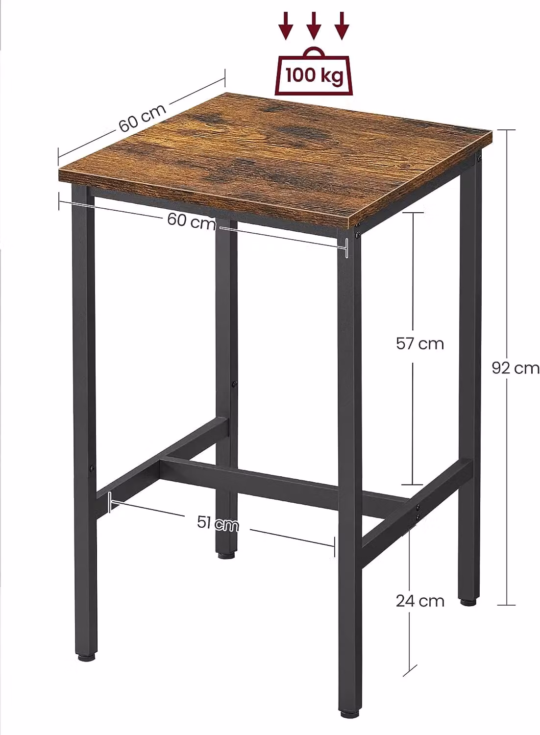 VASAGLE Industrial Square Bar Table in Brown – 2