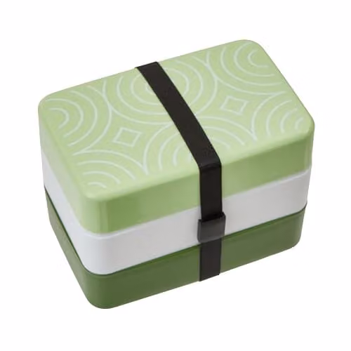 Premier Housewares Green and White Stackable Compact Bento Lunch Box with Cutlery and Compartments