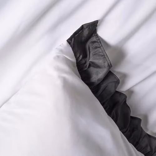 OHS Microfibre Duvet Cover and Pillowcase Set with Frill Edge, White and Black, W/D/H: 180 x 200 cm, Pillowcases: 50 x 75 cm – 5