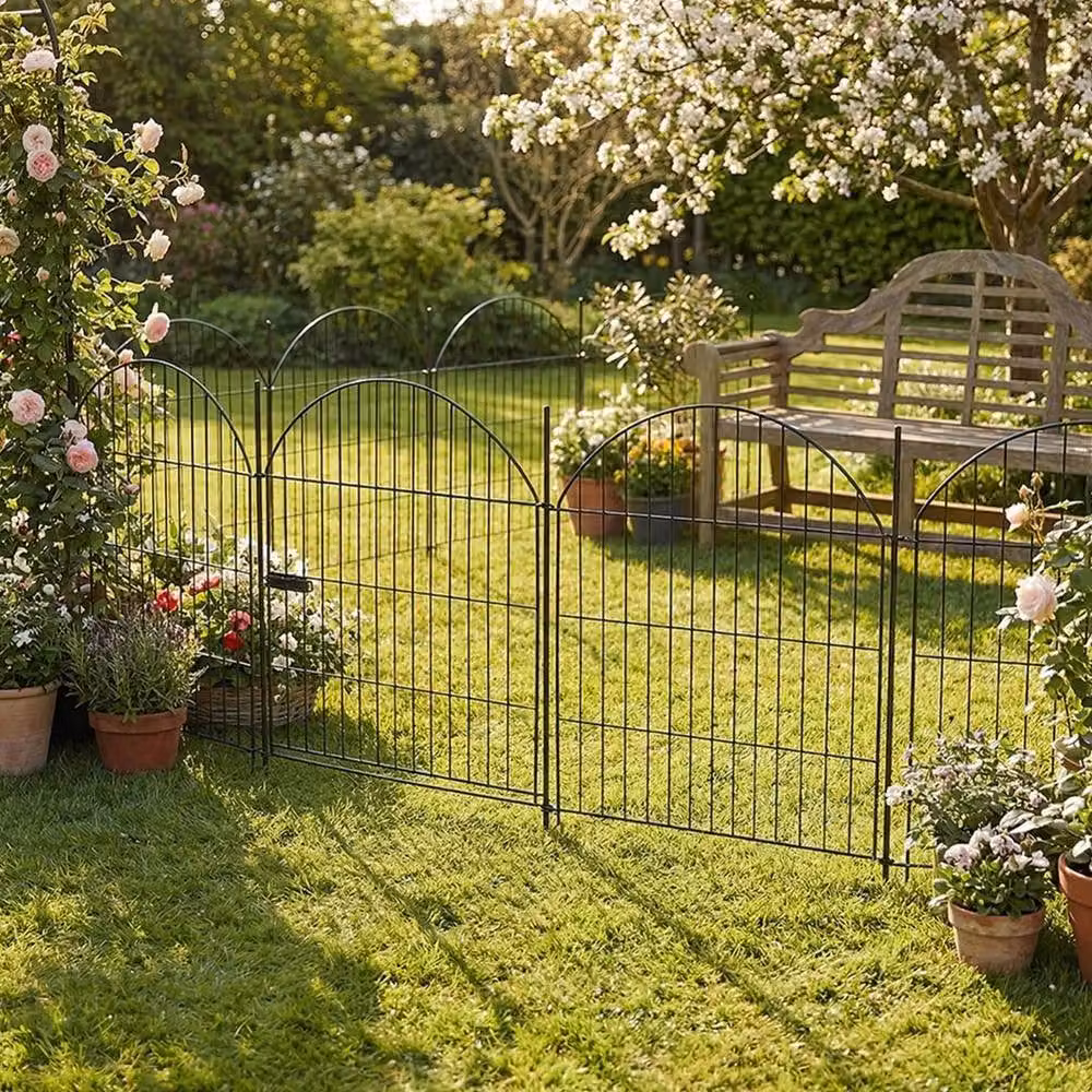 Kelvenix 10 Panel Black Metal Decorative Garden Fence with Gate and In-Ground Support – 2