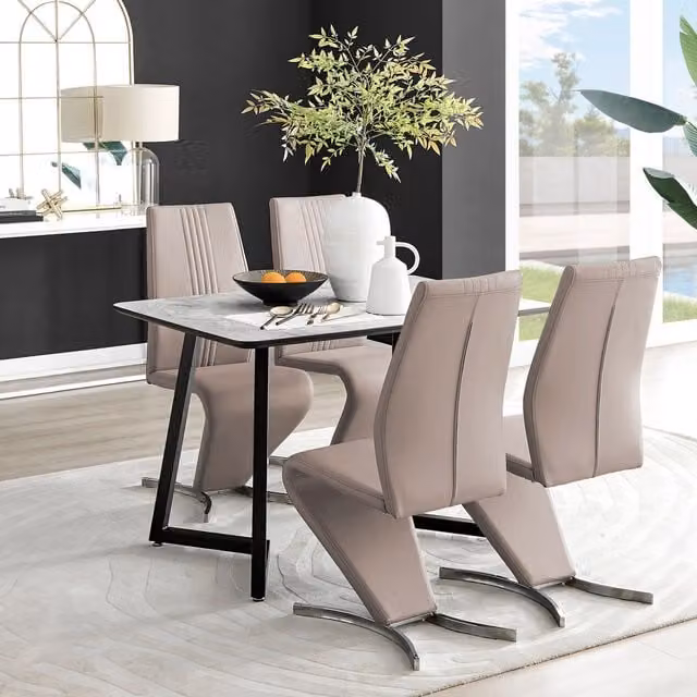 FurnitureboxUK Carson White Marble Effect Dining Table and 4 Willow Chairs in Beige