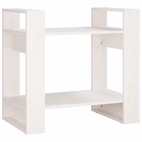 vidaXL Solid Pinewood Book Cabinet in Rustic White, W/D/H: 60 x 35 x 57 cm