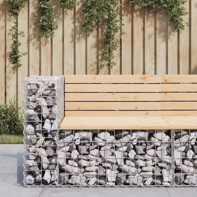 Berkfield Home Gabion Design Garden Bench in Brown Solid Pine, W/D/H: 92 x 71 x 65.5 cm