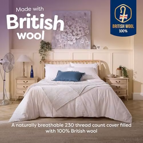 Slumberdown British Wool Single Summer Duvet, 3-5 Tog, White, W/H: 135 x 200 cm – 2
