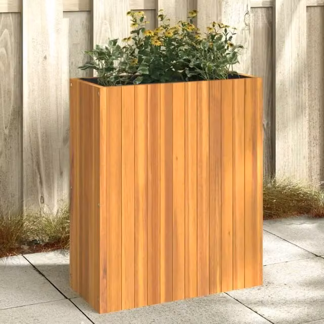 Berkfield Home Garden Brown Solid Wood Acacia Planter Tub W: 59 cm, D: 27.5 cm, H: 70 cm