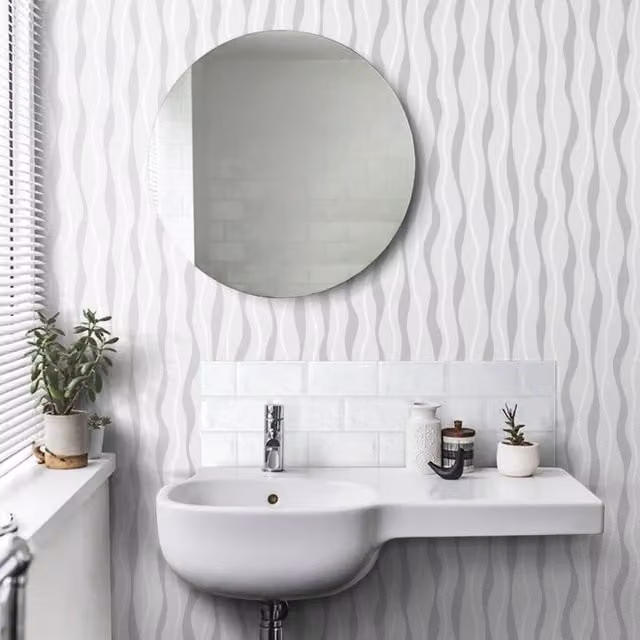 Arthouse Geometric Abstract Vinyl Wallpaper in White and Silver