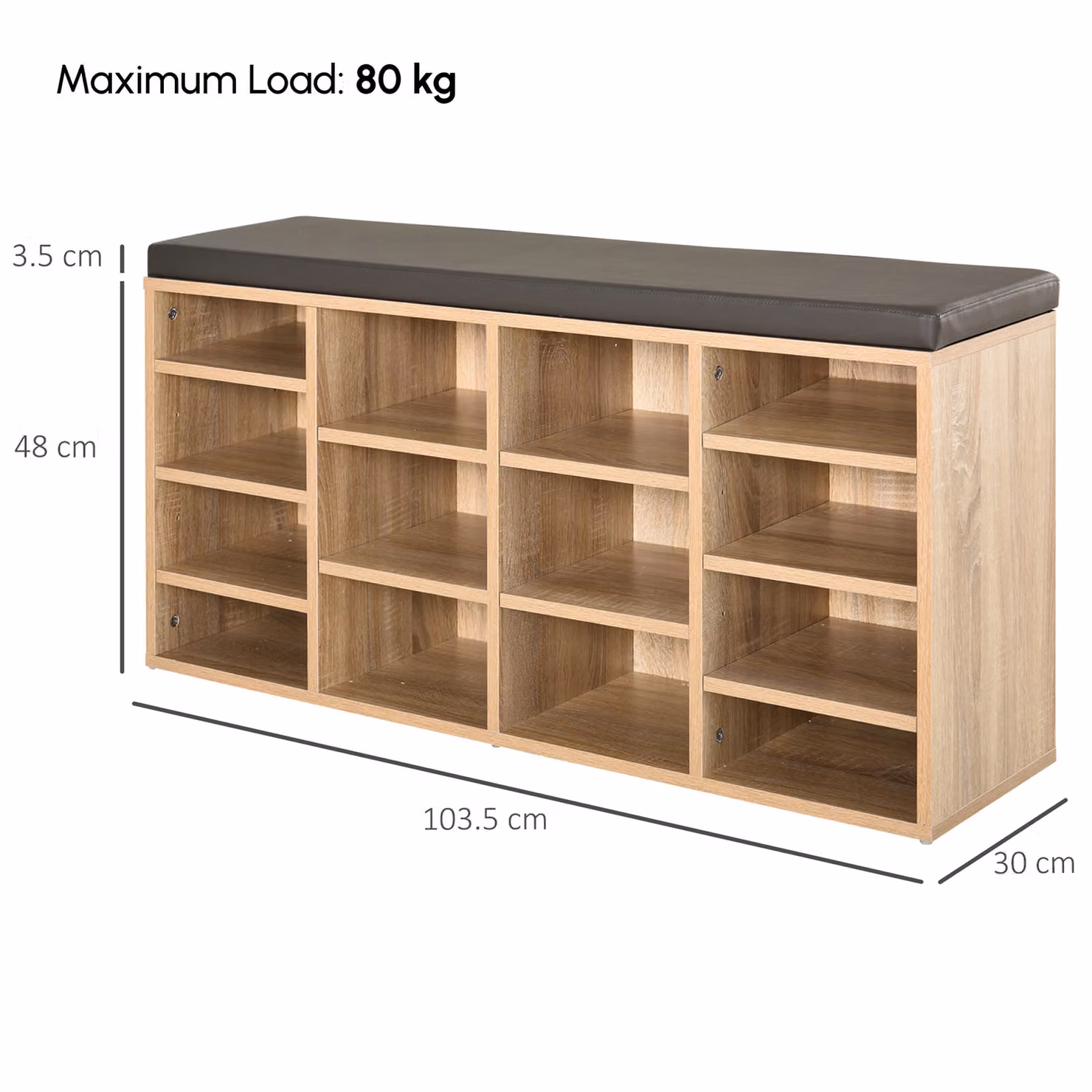 HOMCOM Multi-Storage Shoe Rack with 14 Compartments and Synthetic Leather Cushion, Brown – 3
