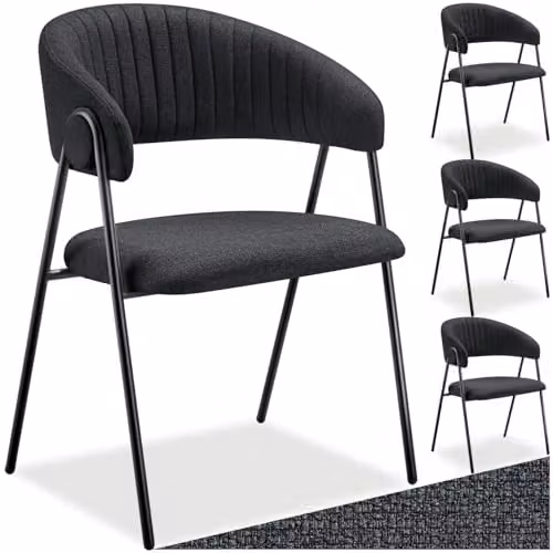 tectake Bedano Set of 4 Dining Chairs in Black Fabric with Metal Legs – 1