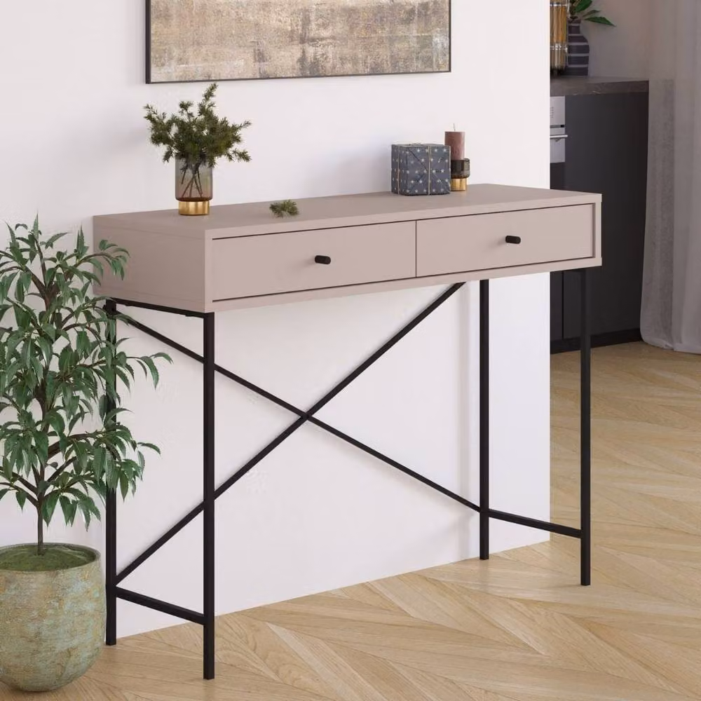 CALICOSY Modern Console Table with 2 Drawers, Brown and Black, W: 110 cm, D: 35 cm, H: 85 cm – 2