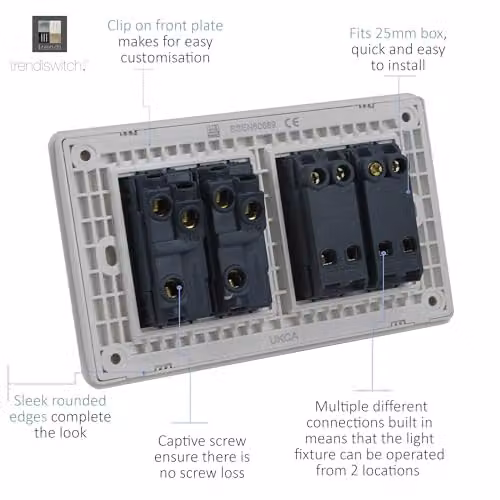 Trendi 4 Gang Flush Mains Light Switch, Grey – 3