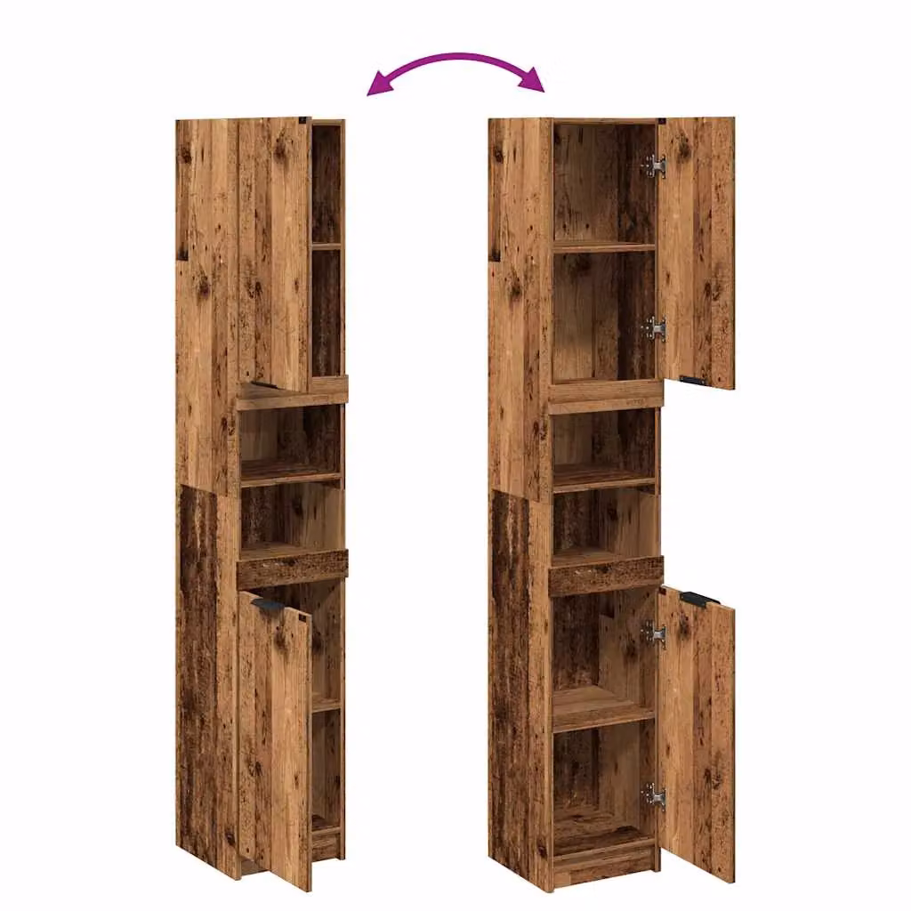 Berkfield Home Rustic Brown Wall Mounted Bathroom Cabinet with Hinged Doors and Open Shelf, W/D/H: 32 x 34 x 188.5 cm – 4