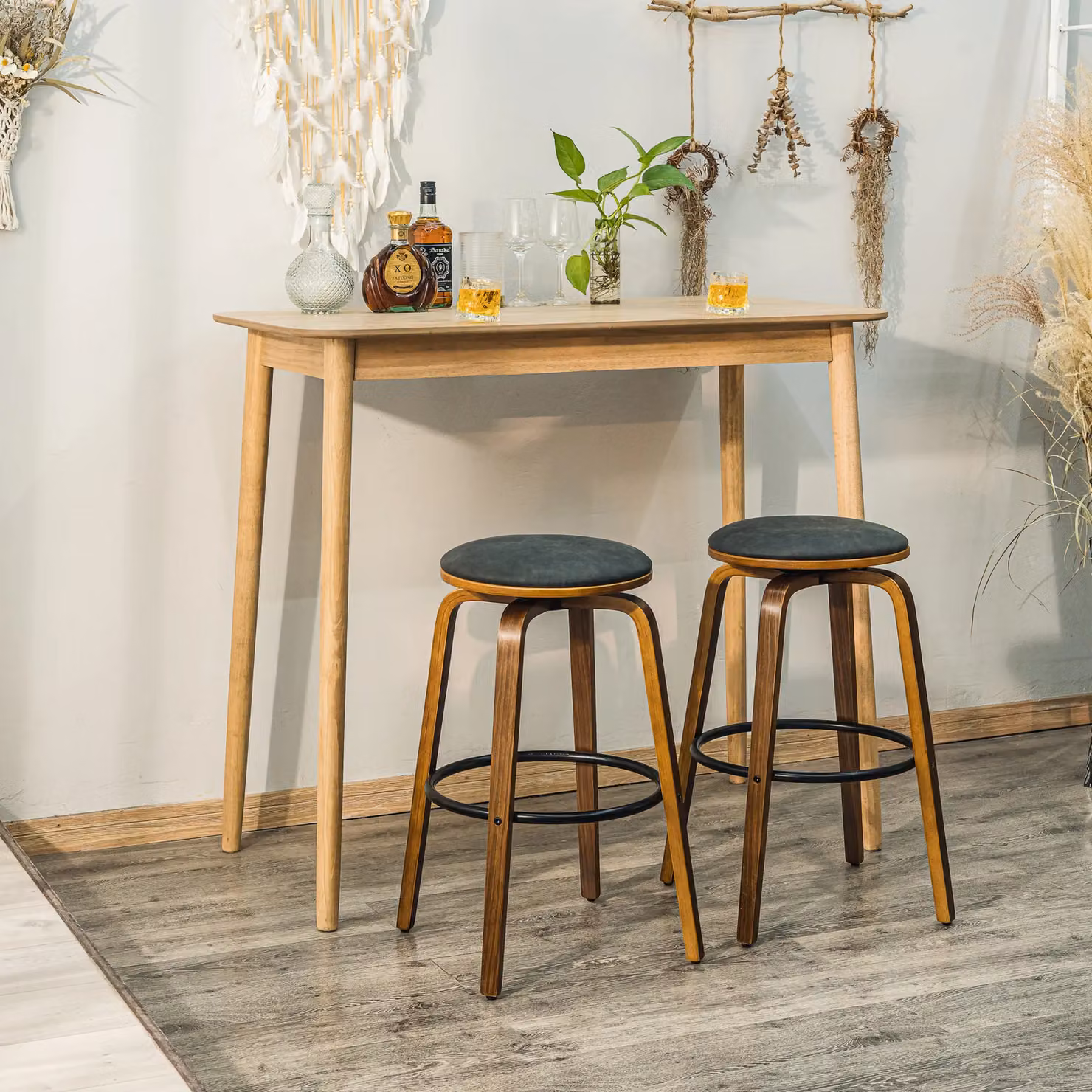 Nordlys Set of 2 Industrial Black Metal and Wood Bar Stools – 5