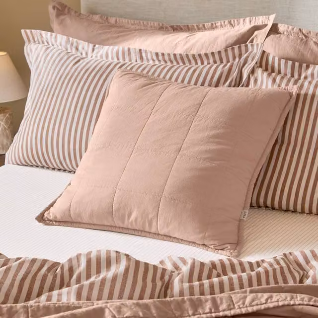 Yard Hebden Pink Quilted Washed Cotton Square Cushion, W/D/H: 55 x 55 x 55 cm – 1