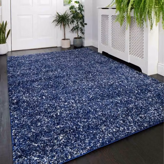 The Rug House Blue Abstract Rectangular Shaggy Area Rug W: 290 cm, D: 200 cm
