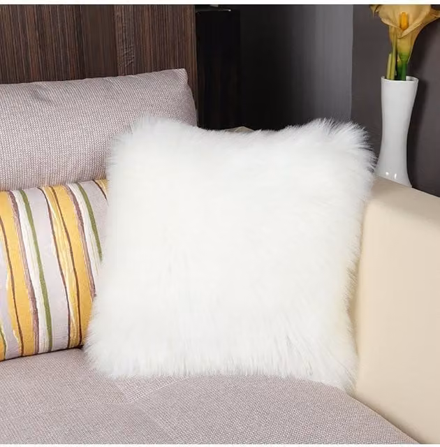 H&O Direct Square Faux Fur Throw Pillow Cover in White