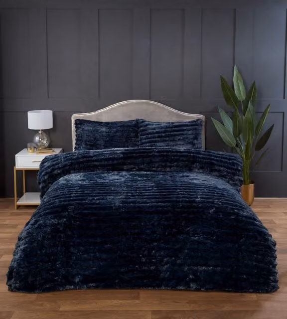 Rapport Home Charcoal Chunky Ribbed Fur Polyester Soft and Cozy Duvet Cover Set with Pillowcase, Size: King (180 x 200 cm)