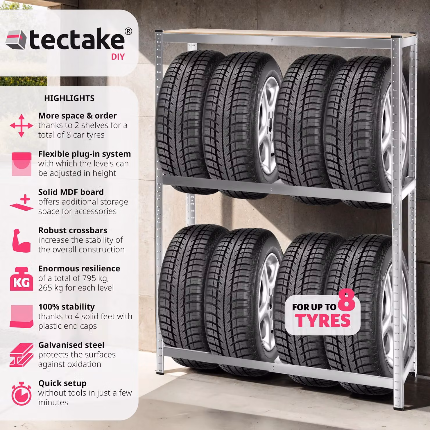 tectake Tyre Rack, Grey, W/D/H: 120 x 180 cm – 1