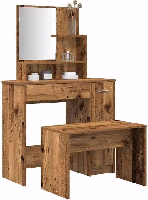 Berkfield Home Rustic Dressing Table Set in Brown Engineered Wood – 1