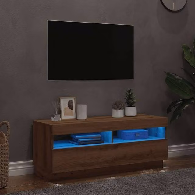 Berkfield Home Artisan Oak TV Cabinet with LED Lights, W/D/H: 100 x 35 x 40 cm