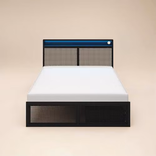 Flair Callan Metal Bed with Storage, LED Lighting and Drawers, Black, W/D/H: 140 x 200 x 76.7 cm – 4