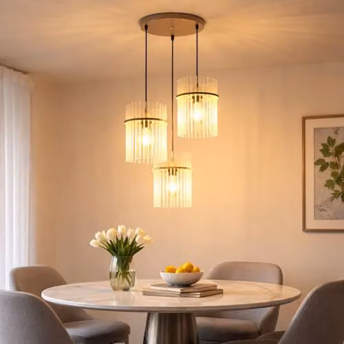 Netlighting Gorley Cluster Pendant Light in Beige with Sand Glass Rods, Height-Adjustable, W/D/H: 47 x 47 x 140 cm – 2