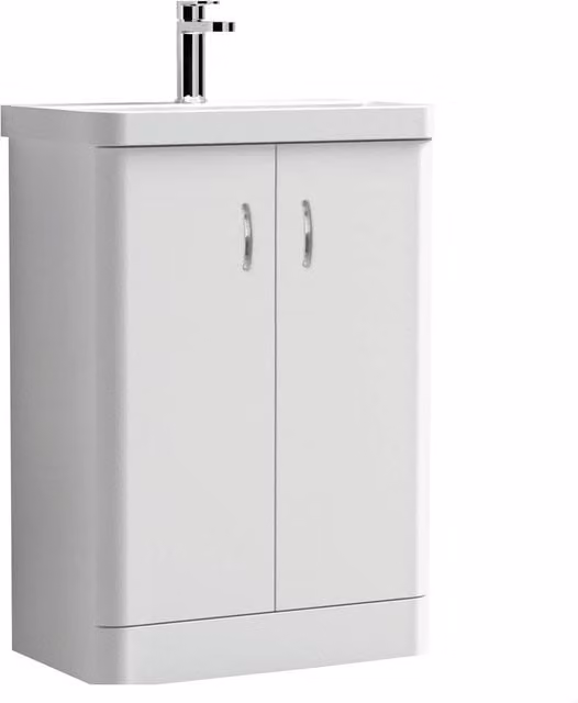 Balterley Modern Gloss White 2 Door Freestanding Bathroom Vanity Unit with Basin, W/D/H: 60 x 35 x 86.4 cm